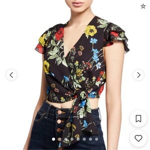 NWT Alice + Olivia Sz 6  Midnight Black Floral wrap top